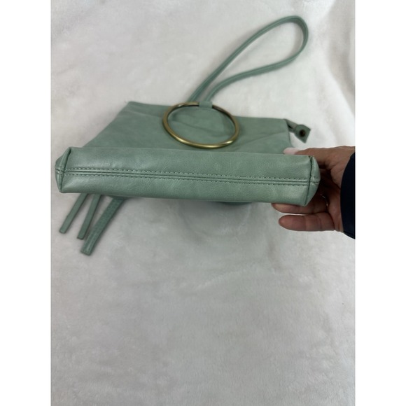 Susan Joy Vegan Leather Gold Ring Handle Bag Purse Zipper Strap Light Green - Picture 11 of 16